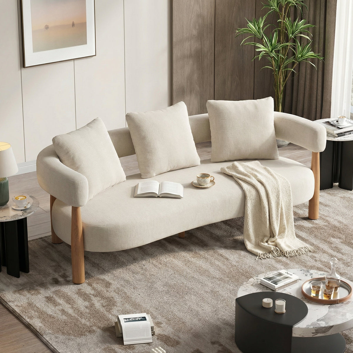 Luxe 76.5 in. Curved 3 Seater Modern Upholstered Chenille Sofa, photo 4 of 4