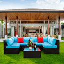 5 Pieces Rattan Sectional Outdoor Furniture Cushioned U Sof Set With 2 Pillow - Black / Blue by HouseOfZazla