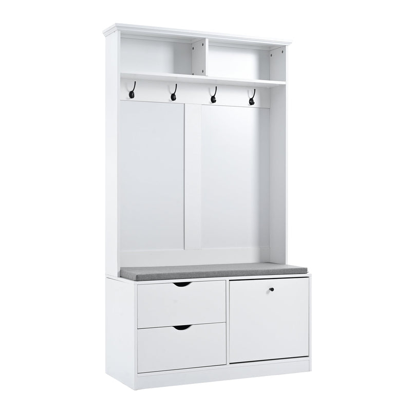 5-in-1 Entryway Bench with Coat Rack, Cushion and 4 Sturdy Hooks, 40.6" Wide Hall Tree with Shoe Storage Bench for Hallway, Entryway, Living Room