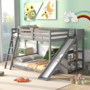 Bunk Bed With Ladder, Slide, And Shelves Pine Wood by HouseOfZazla