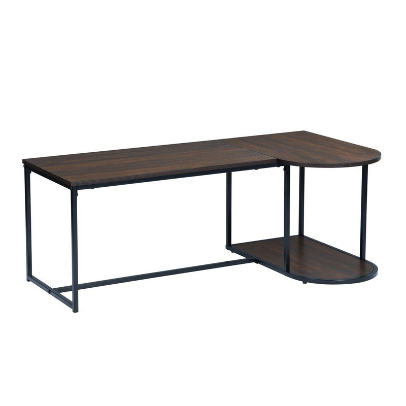 47.2" W x 25.6"D x 17.7" H Modern Industrial Style Rectangular Wood Grain Top Coffee Table with Metal Frame - Walnut & Black