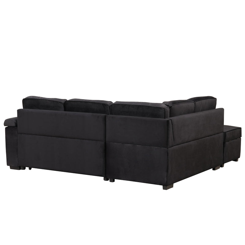 87.4" Sleeper Sofa Bed,2 in 1 Pull Out sofa bed L Shape Couch with Storage Ottoman for Living Room,Bedroom Couch and Small Apartment, Black