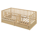 Daybed With Fence Guardrails And 2 Drawers, Split Into Independent Floor Bed & Daybed by HouseOfZazla