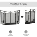 3-Panel Folding Fireplace Screen with 2 Magnetic Doors and Fire Place Tools Set, Fire Spark Guard for Wood Burning, with Brush, Shovel, Poker, Firewood Tongs, 48" x 0.75", Black