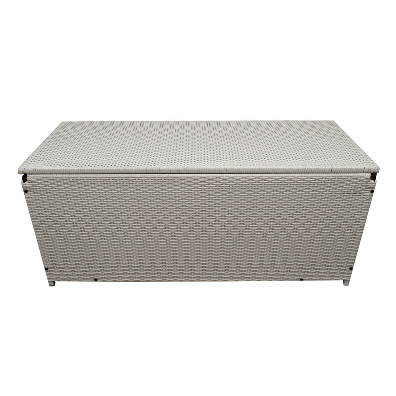 White Wicker Patio Deck Box with 113 Gallon Storage and Metal Frame