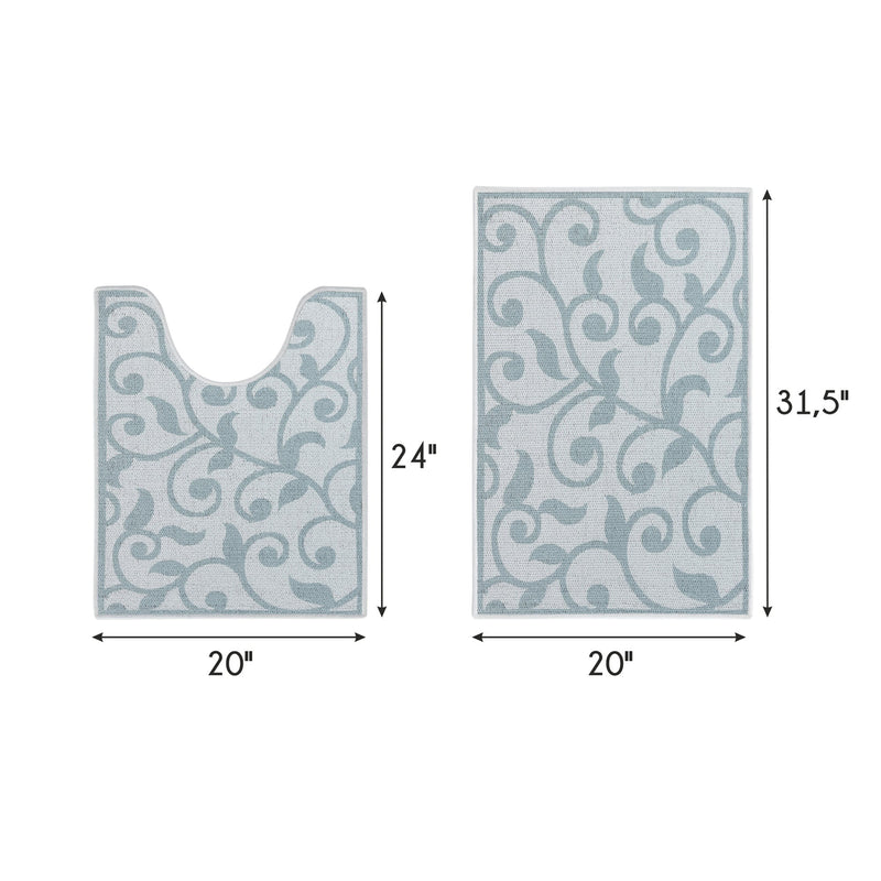 Floral Design 2 Piece Bathroom Rugs Set | Teal