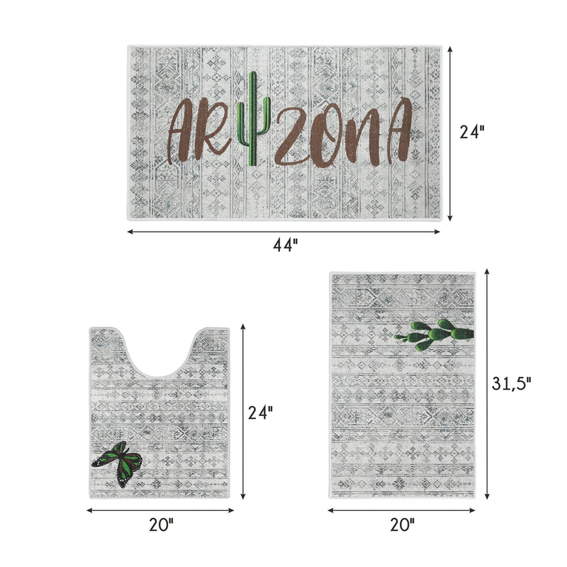 US States Arizona Design 3 Piece Bathroom Rugs Set |Gray