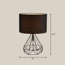 GobekUsa Diamond Cage Bedside Table Lamp - Metallic Finish, Minimalist Design and Drum Fabric Shade"