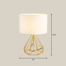 GobekUsa Diamond Cage Bedside Table Lamp - Metallic Finish, Minimalist Design and Drum Fabric Shade"