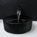 GobekUsa Diamond Glass Basin Set with Matte Black Faucet and Pop-up Drain Mixer Tap
