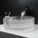 GobekUsa Diamond Glass Basin Set with Matte Black Faucet and Pop-up Drain Mixer Tap
