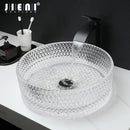 GobekUsa Diamond Glass Basin Set with Matte Black Faucet and Pop-up Drain Mixer Tap