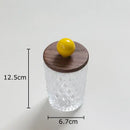 Diamond pattern glass jewelry jar with walnut lid bedroom storage by Decorbites