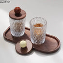 Diamond pattern glass jewelry jar with walnut lid bedroom storage by Decorbites