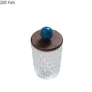 Diamond pattern glass jewelry jar with walnut lid bedroom storage by Decorbites