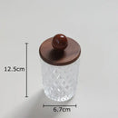 Diamond pattern glass jewelry jar with walnut lid bedroom storage by Decorbites