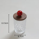 Diamond pattern glass jewelry jar with walnut lid bedroom storage by Decorbites