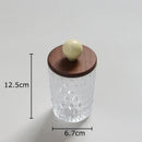 Diamond pattern glass jewelry jar with walnut lid bedroom storage by Decorbites