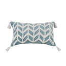 Diamond tufted blue and white cushion cover living room with tassels by Decorbites