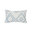 Diamond tufted blue and white cushion cover living room with tassels by Decorbites