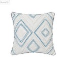 Diamond tufted blue and white cushion cover living room with tassels by Decorbites