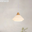 GobekUsa Diamond White Glass Pendant Light – Modernist Wood Dining Room Ceiling Lighting with 1 Light
