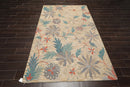 5x8 Beige Handmade Wool Loop Pile Floral Traditional Oriental Area Rug