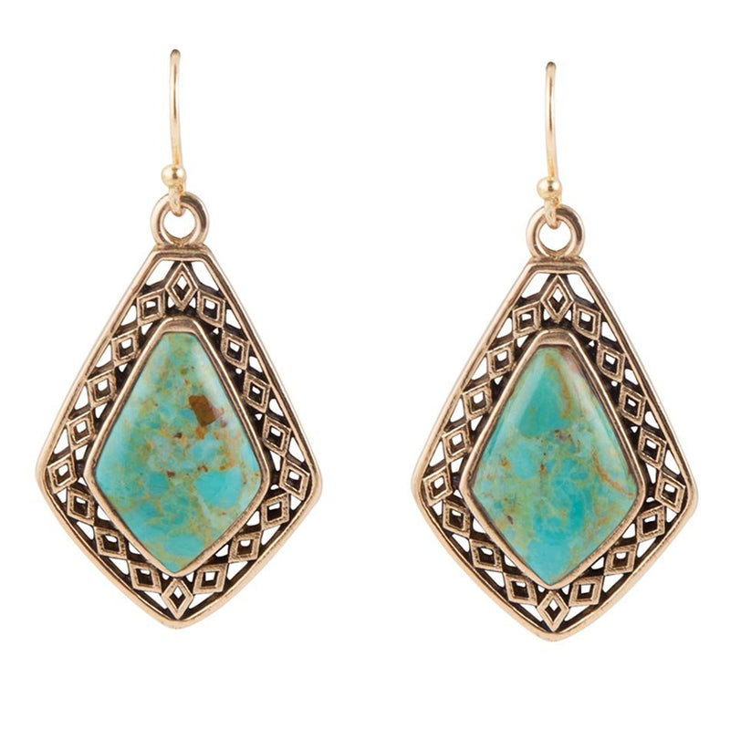Dimond Blue Turquoise Stone Golden Drop Earrings