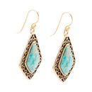 Dimond Blue Turquoise Stone Golden Drop Earrings