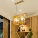 GobekUsa Dining Room Pendant – Beige Hanging Lamp with Bamboo Barrel Shade