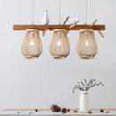 GobekUsa Dining Room Pendant – Beige Hanging Lamp with Bamboo Barrel Shade