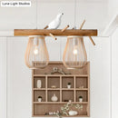GobekUsa Dining Room Pendant – Beige Hanging Lamp with Bamboo Barrel Shade