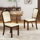 Dining Chair Set of 2 with PU Leather and Rubber Wood Frame-Brown by LJGDeals