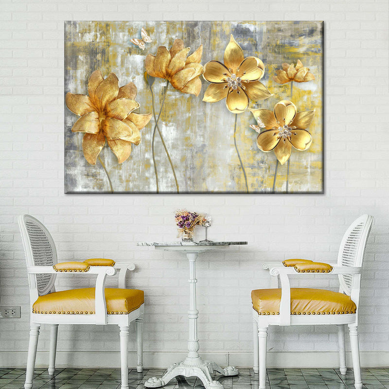 Large Golden Flowers Wall Art