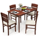 5-Piece Dining Table Set with High Curved Back for 4 People-Walnut by LJGDeals