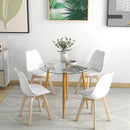 Round Glass Dining Table Leisure Coffee Table with Metal Legs-Natural by LJGDeals