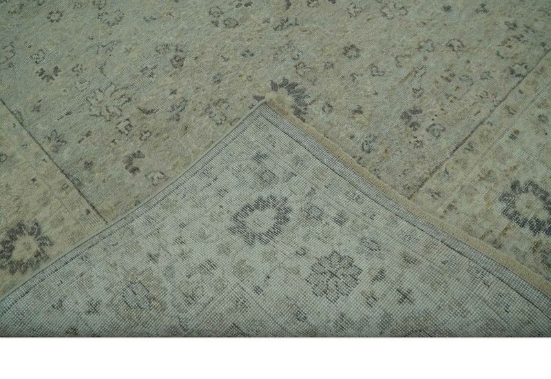 Distress Finished Beige, Silver and Charcoal 8x10 Traditional Wool Rug