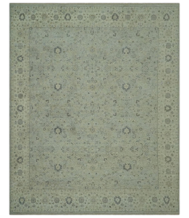 Distress Finished Beige, Silver and Charcoal 8x10 Traditional Wool Rug