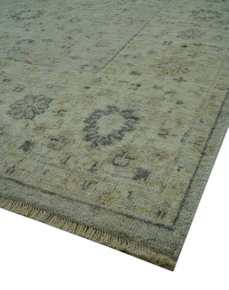 Distress Finished Beige, Silver and Charcoal 8x10 Traditional Wool Rug