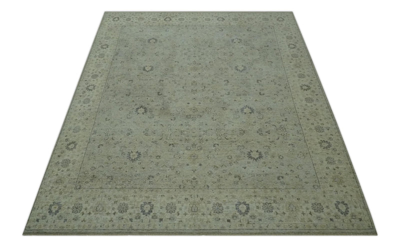 Distress Finished Beige, Silver and Charcoal 8x10 Traditional Wool Rug