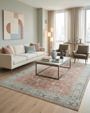 Distressed Hand Knotted Tree of Life Wool Area Rug 9x12 - Rust Blue