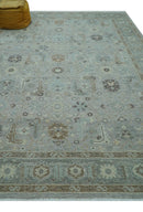 Distressed and Blue Silver Hand Knotted Traditional Wool Area Rug