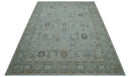 Distressed and Blue Silver Hand Knotted Traditional Wool Area Rug