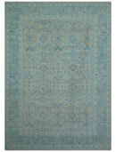 Distressed Design Silver And Beige Hand Knotted 10x14 Wool Area Rug