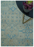 Distressed Design Silver And Beige Hand Knotted 10x14 Wool Area Rug