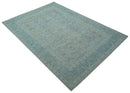 Distressed Design Silver And Beige Hand Knotted 10x14 Wool Area Rug
