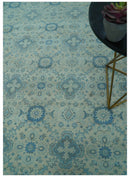 Distressed Hand Knotted Blue And Beige Oriental Design 8x10 Wool Area Rug