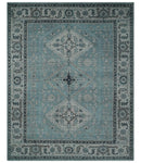 Distressed Hand Knotted Multi Size Blue, Silver and Charcoal Traditional Low Pile Wool Area Rug