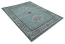 Distressed Hand Knotted Multi Size Blue, Silver and Charcoal Traditional Low Pile Wool Area Rug
