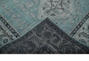 Distressed Hand Knotted Multi Size Blue, Silver and Charcoal Traditional Low Pile Wool Area Rug